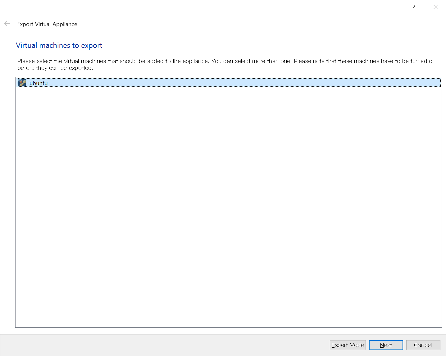 VirtualBox - export vm