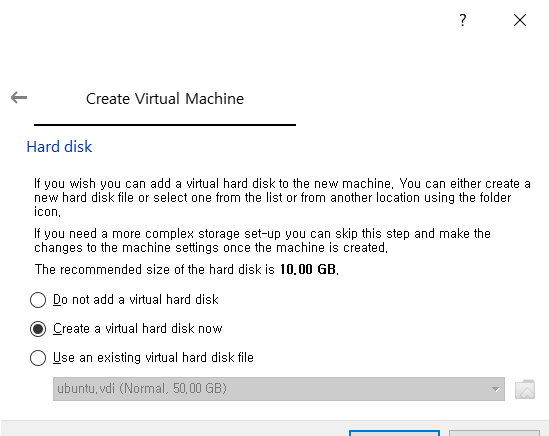 VirtualBox - Hard disk