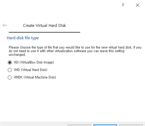 VirtualBox - hard disk file type