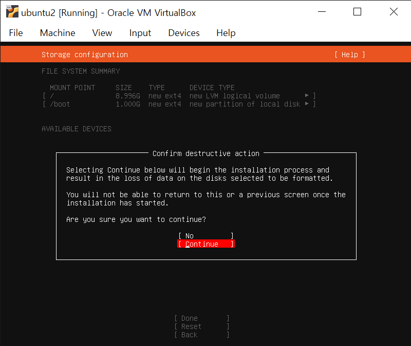 Ubuntu - Storage configuration confirm